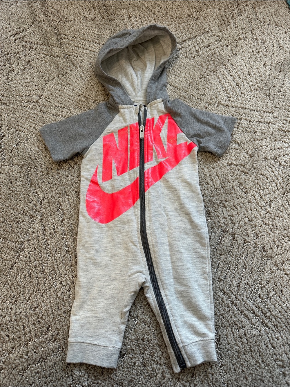 Nike Light Gray & Bright Pink Hooded Baby One-Piece